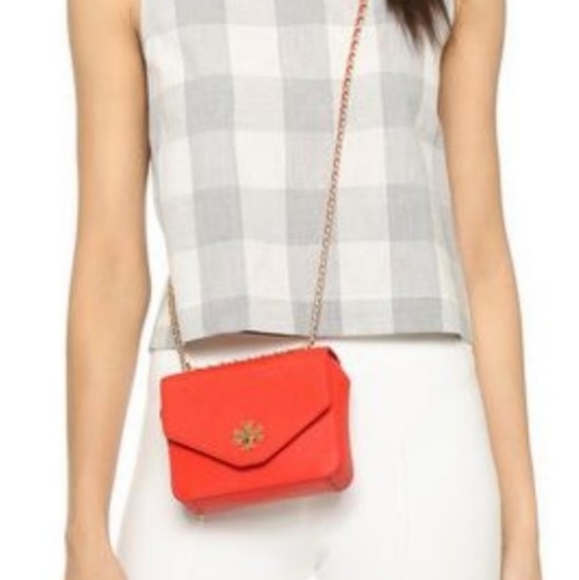 Tory Burch Kira Leather Mini Chain Clutch & Convertible Crossbody, Carnation Red - Picture 4 of 14